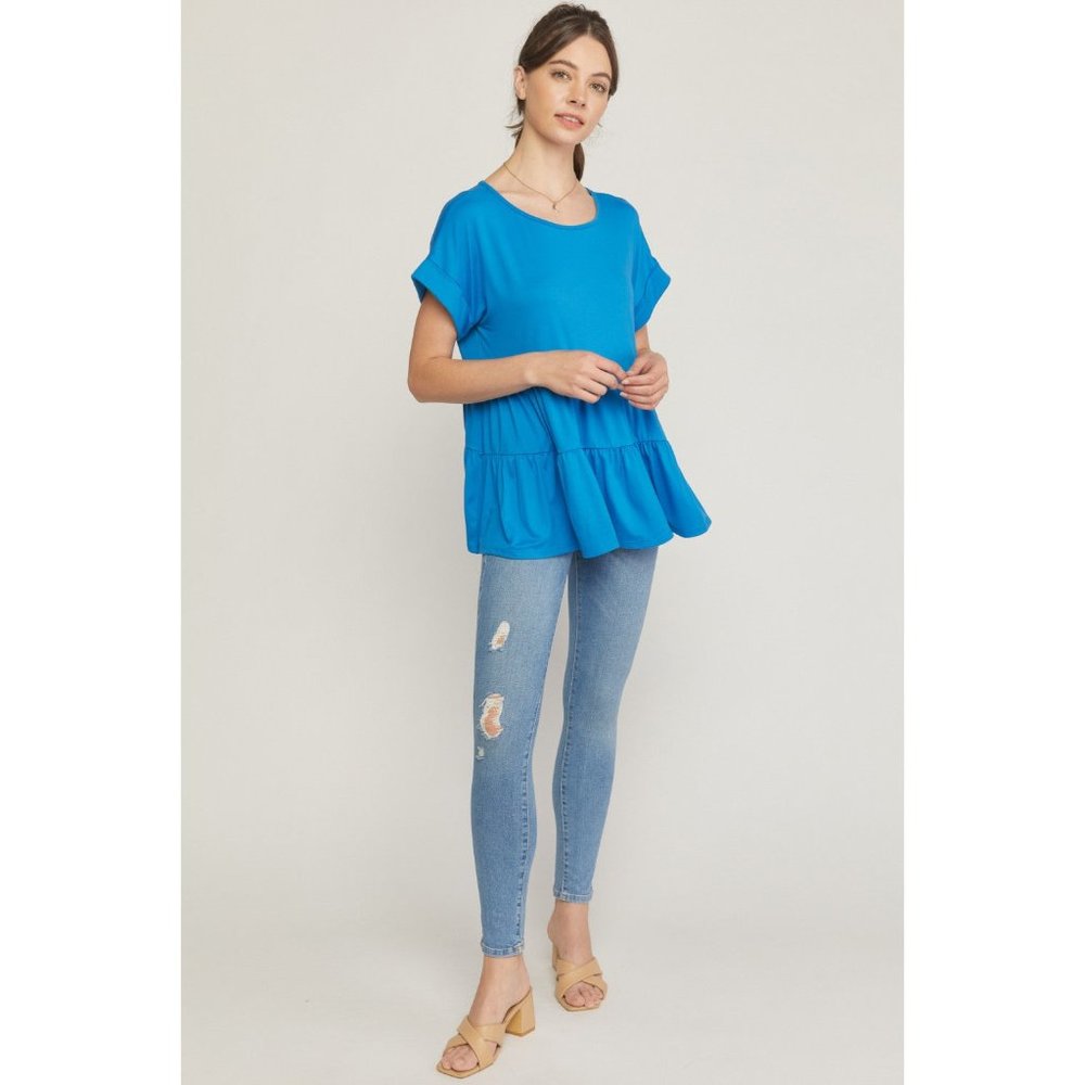 Entro Short Sleeve Tiered Tunic, Blue